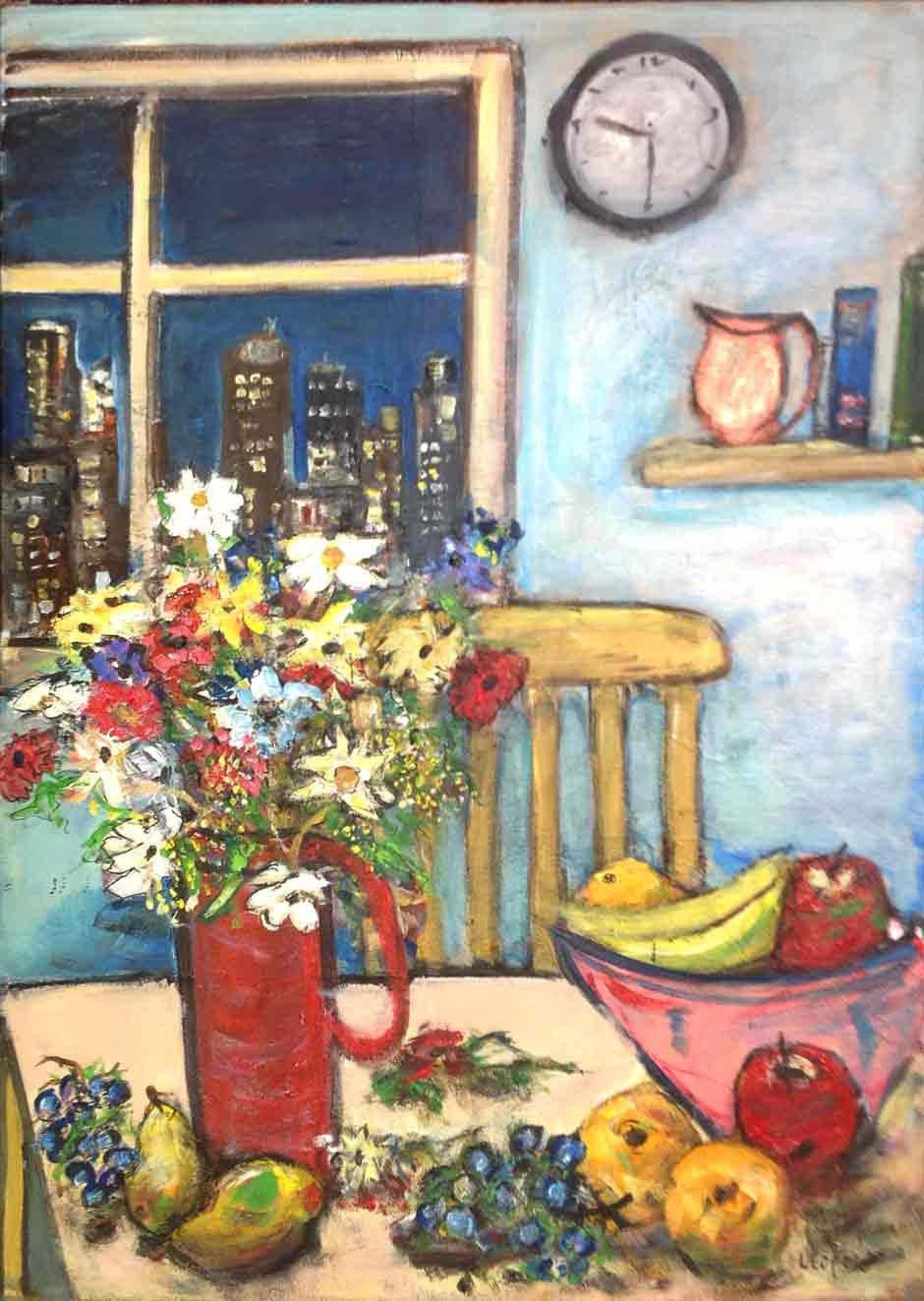 Still Life with City and Clock
